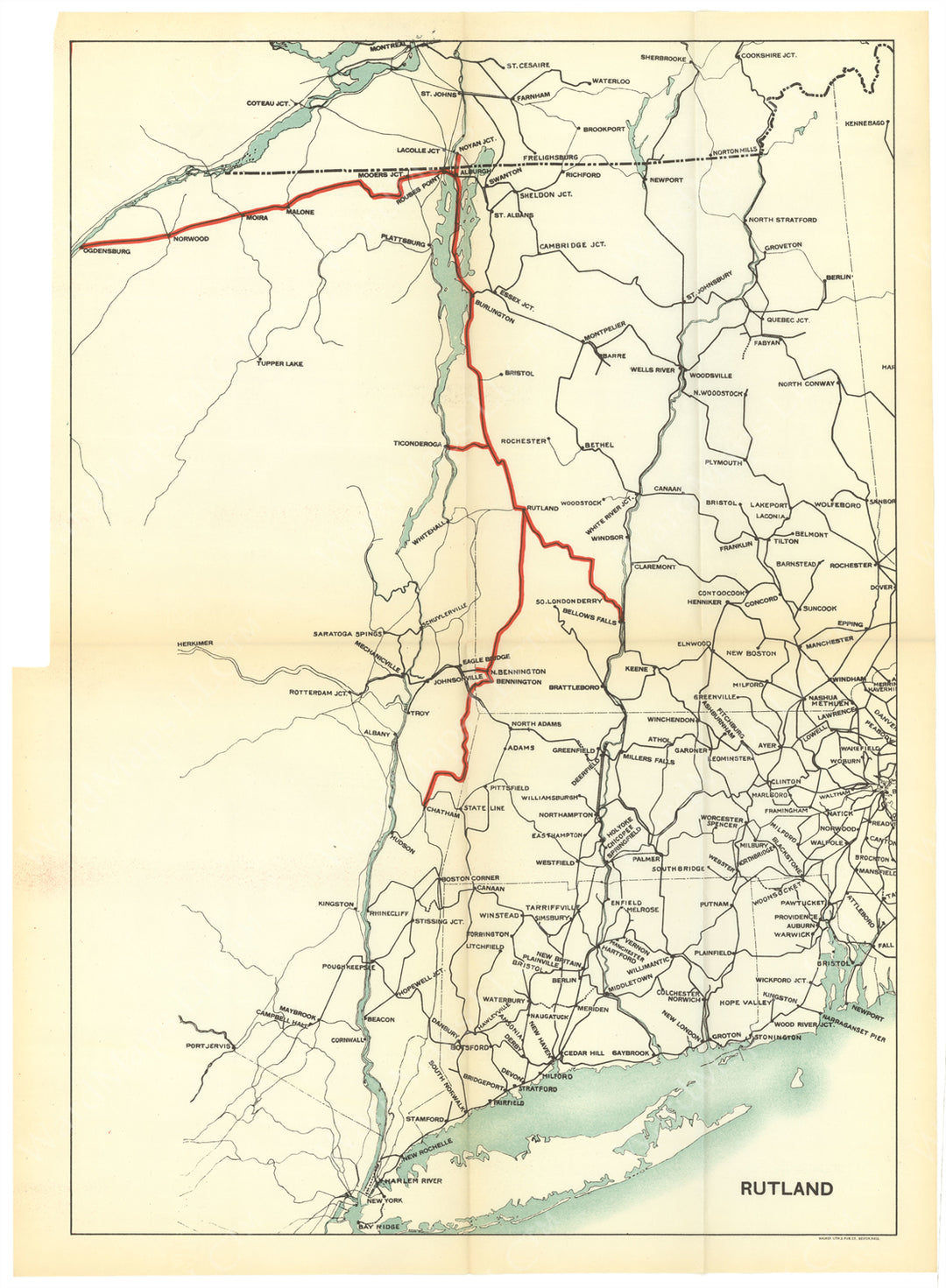 Rutland Railroad System Map 1923