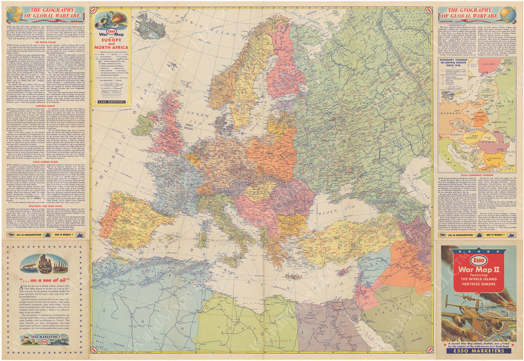 WWII War Map "Europe and North Africa" Circa 1940