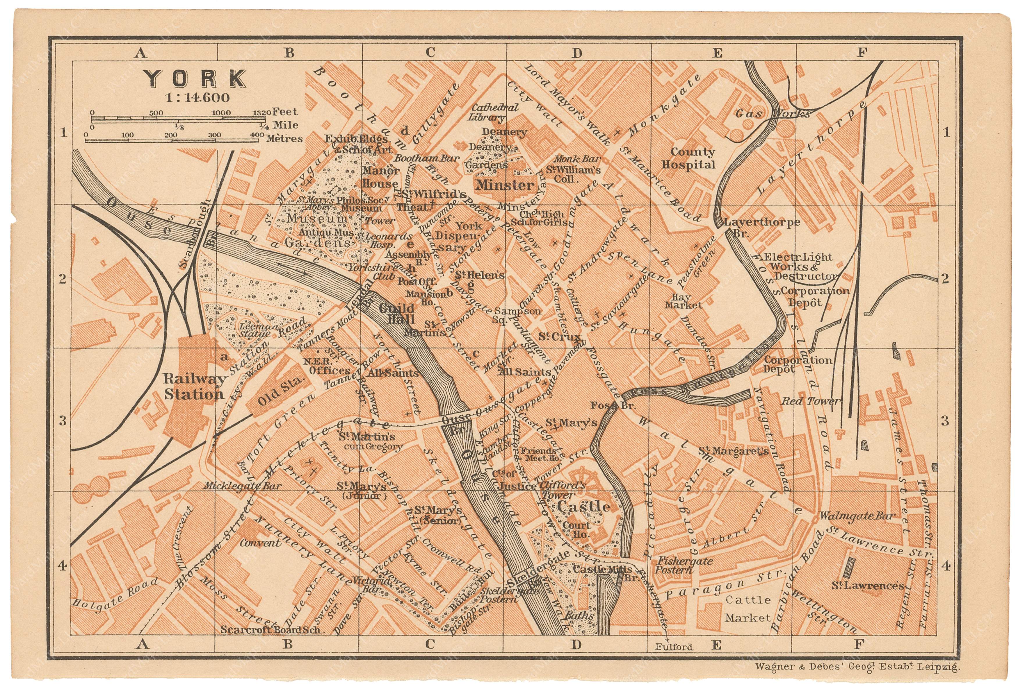 York England 1906 WardMaps LLC antique-map-of-york-england