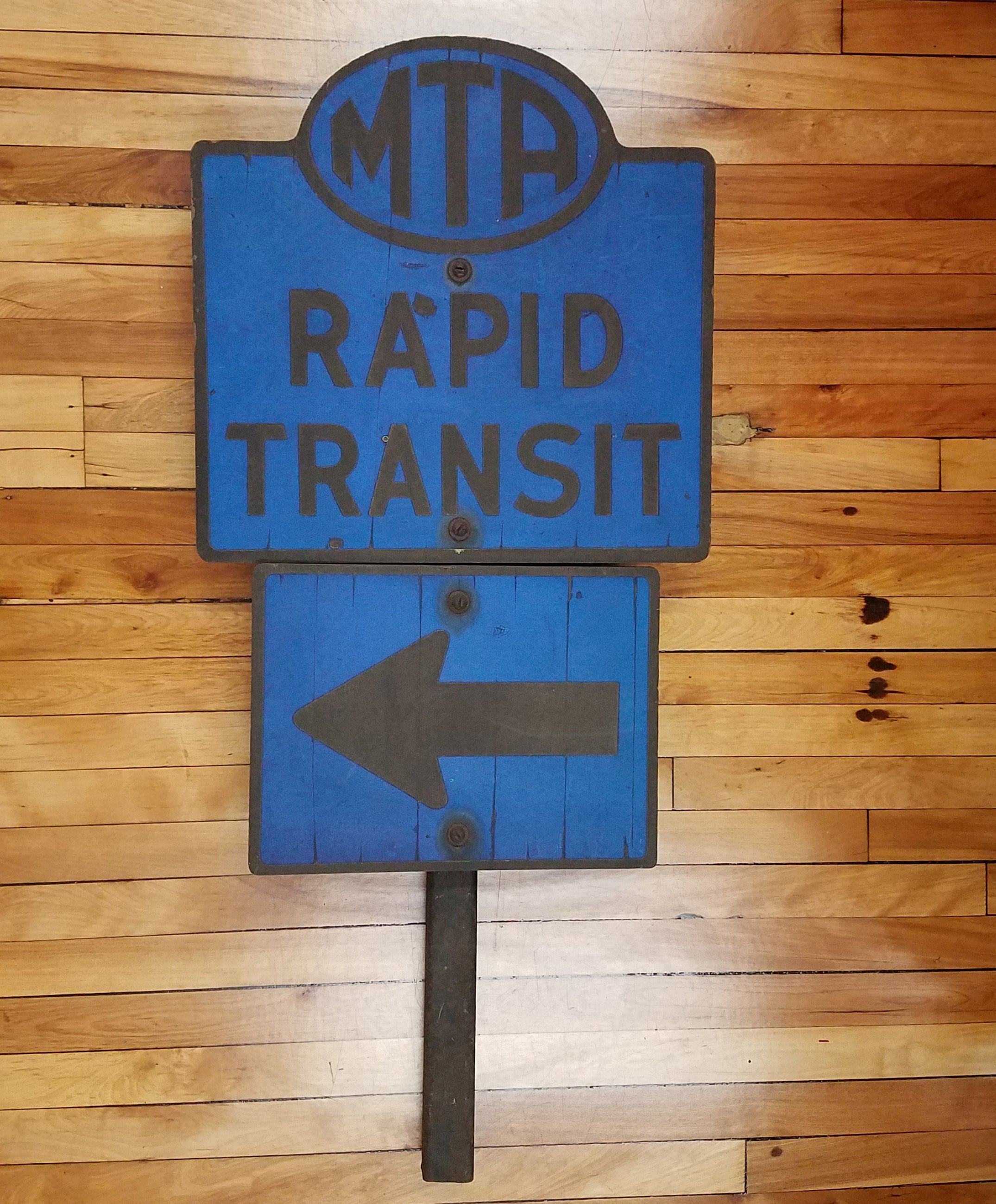 Antique Boston MTA Rapid Transit Sign on Post