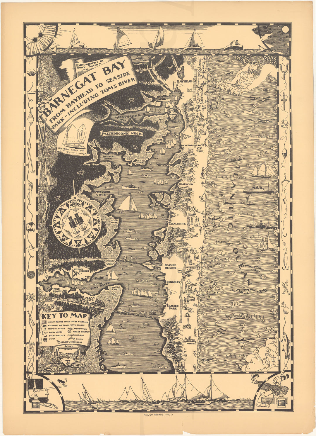 Barnegat Bay, From Bayhead to Seaside Park - Including Toms River, New Jersey 1936