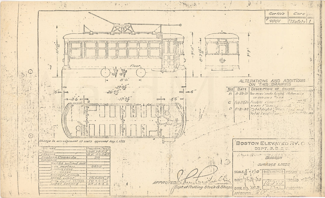 Boston Elevated Railway Co. Safety Streetcar #9001 1921