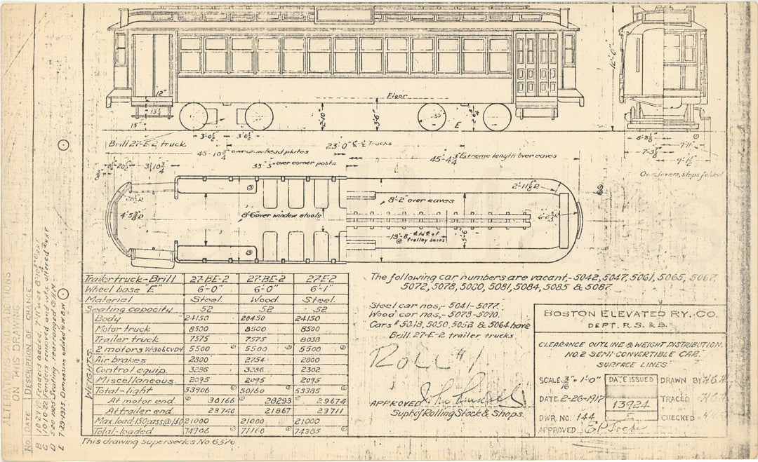 Boston Elevated Railway Co. Type 2 Semi-Convertible Streetcar 1925