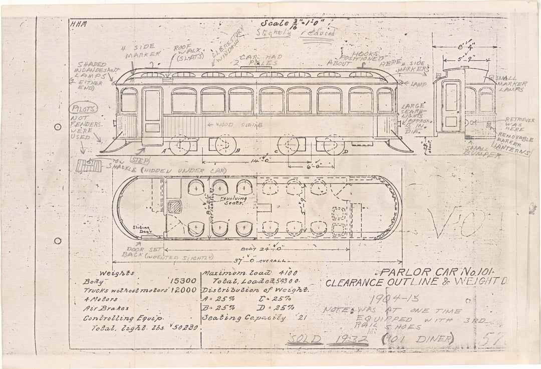 Boston Elevated Railway Co. Parlor Streetcar #101 (with notes)
