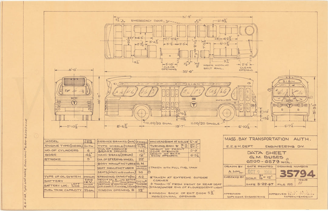MBTA General Motors Buses #6500-6579 1968