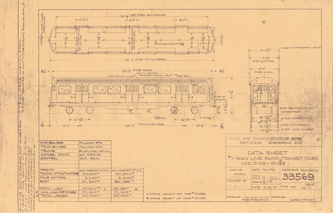 MBTA Elevated Type 11 Rapid Transit Cars #01100-01199 1964