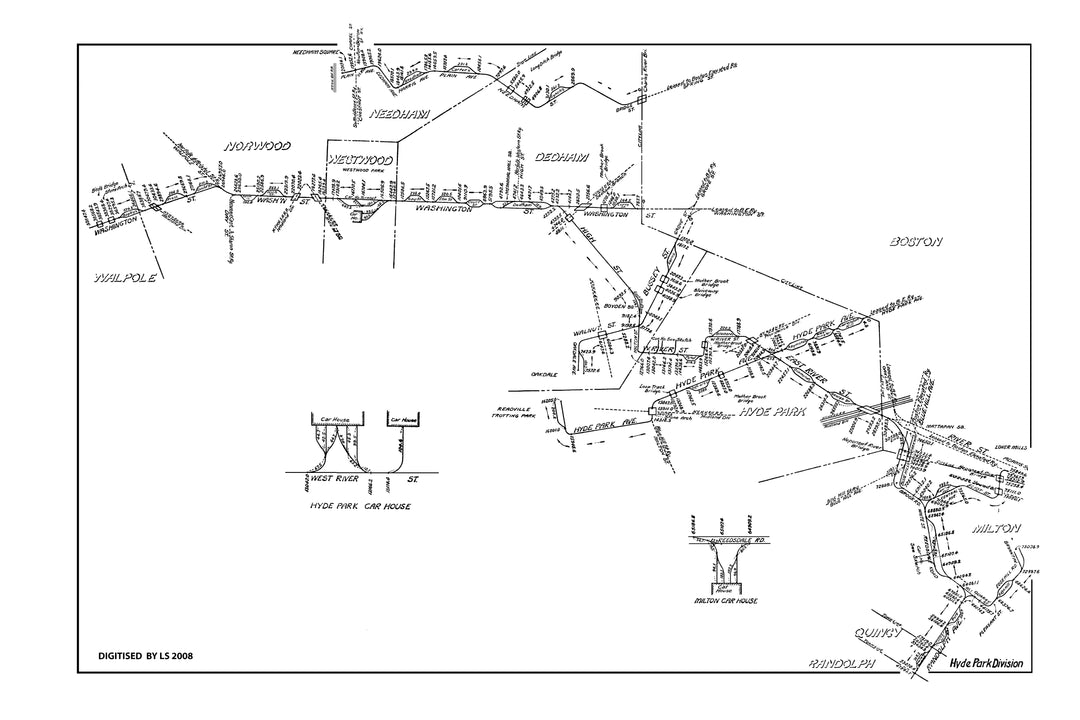 Old Colony Street Railway Co. (Massachusetts) Track Mileage Plan 1905: Norwood to Randolph
