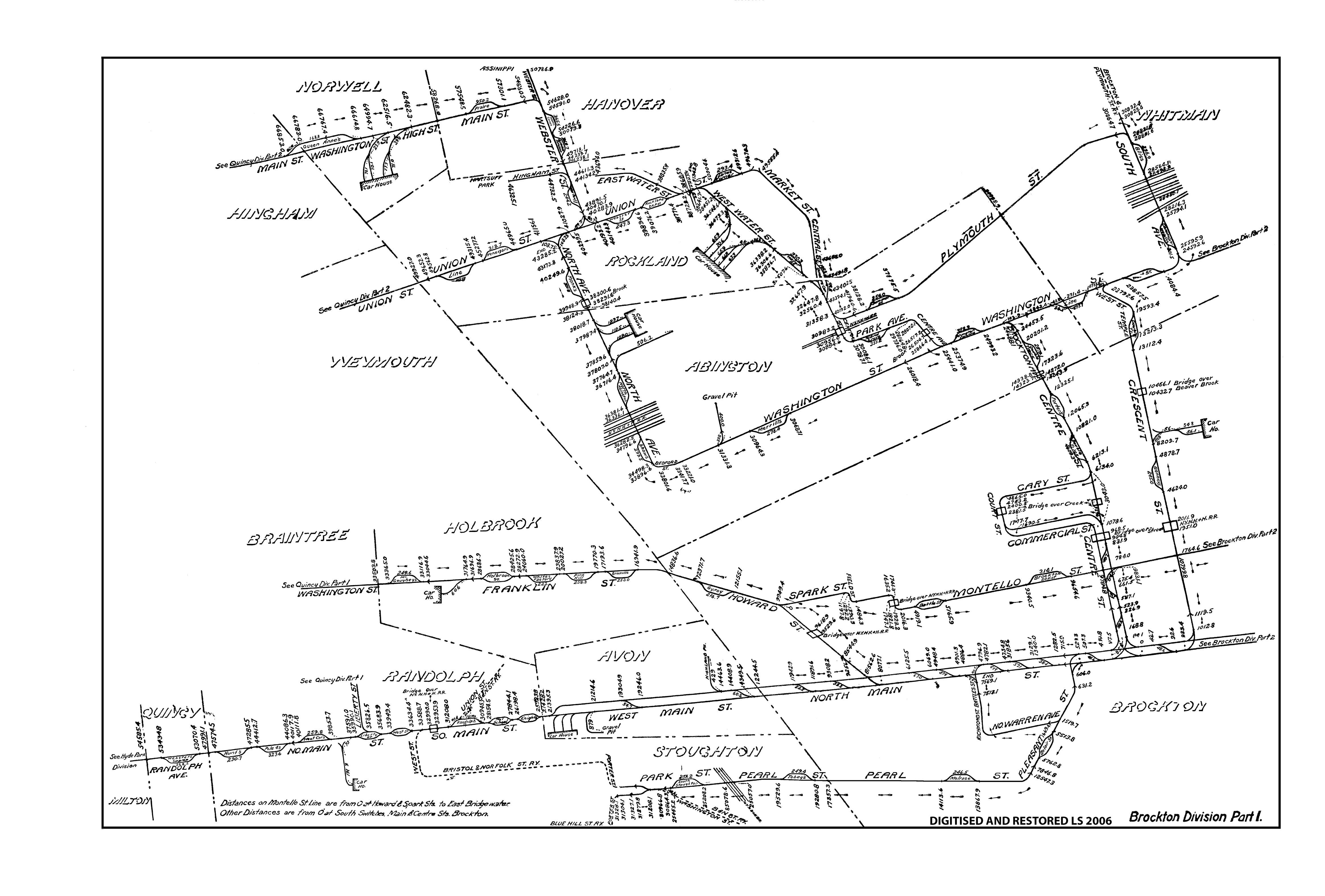 Old Colony Street Railway Co. (Massachusetts) Track Mileage Plan 1905 ...