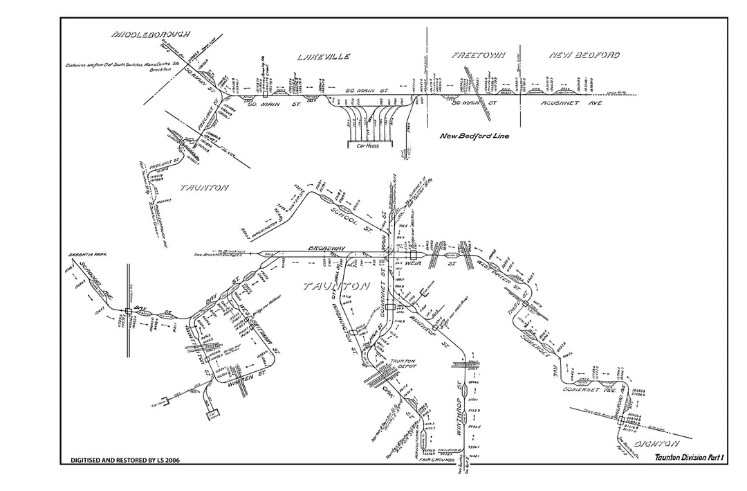 Old Colony Street Railway Co. (Massachusetts) Track Mileage Plan 1905: Taunton Division Part 1