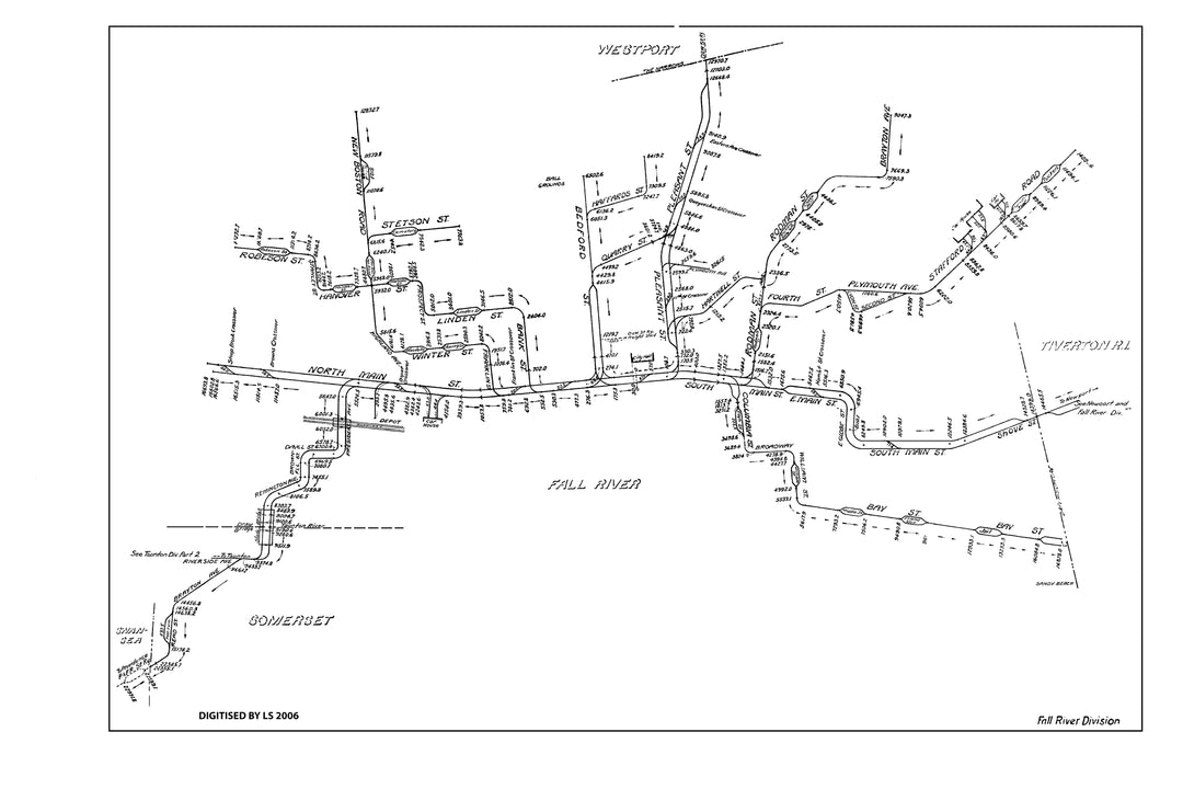 Old Colony Street Railway Co. (Massachusetts) Track Mileage Plan 1905: Fall River