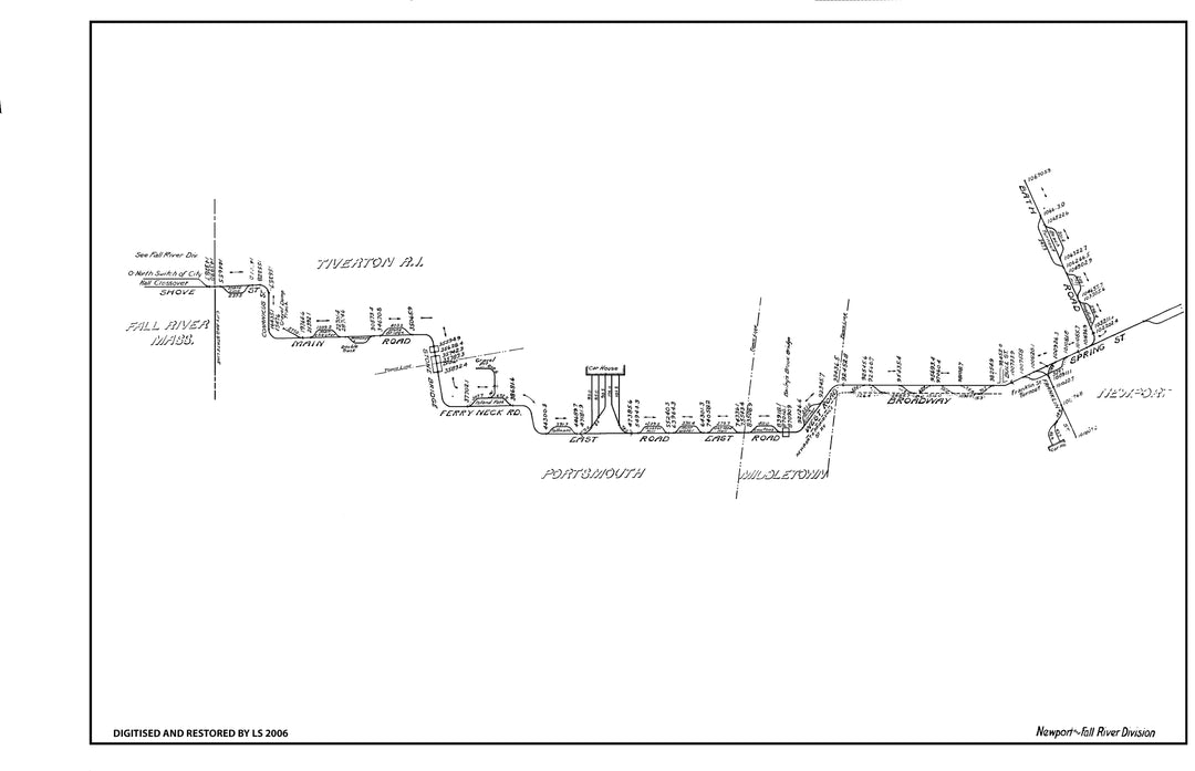 Old Colony Street Railway Co. (Massachusetts) Track Mileage Plan 1905: Newport - Fall River Division