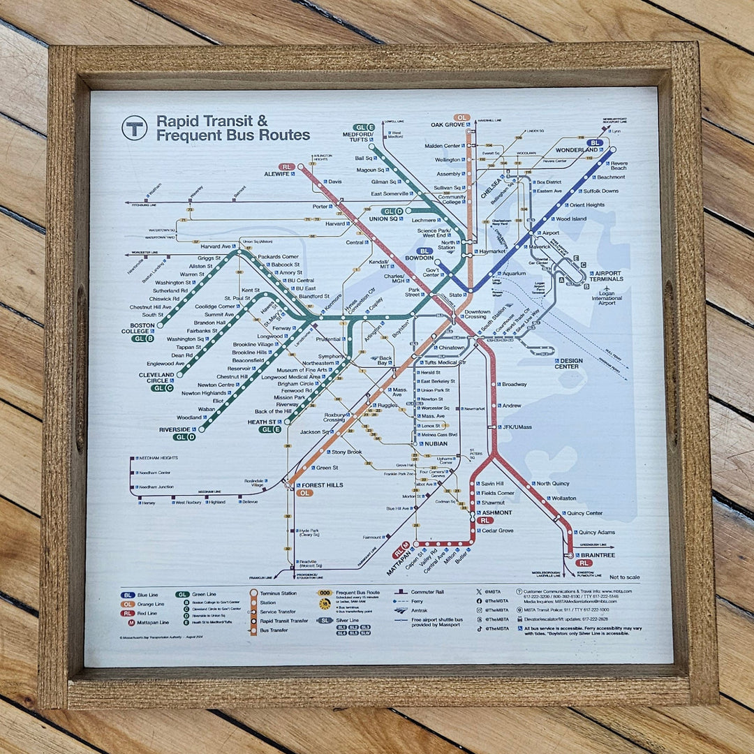 Boston MBTA Map Wood Tray (17"x17")