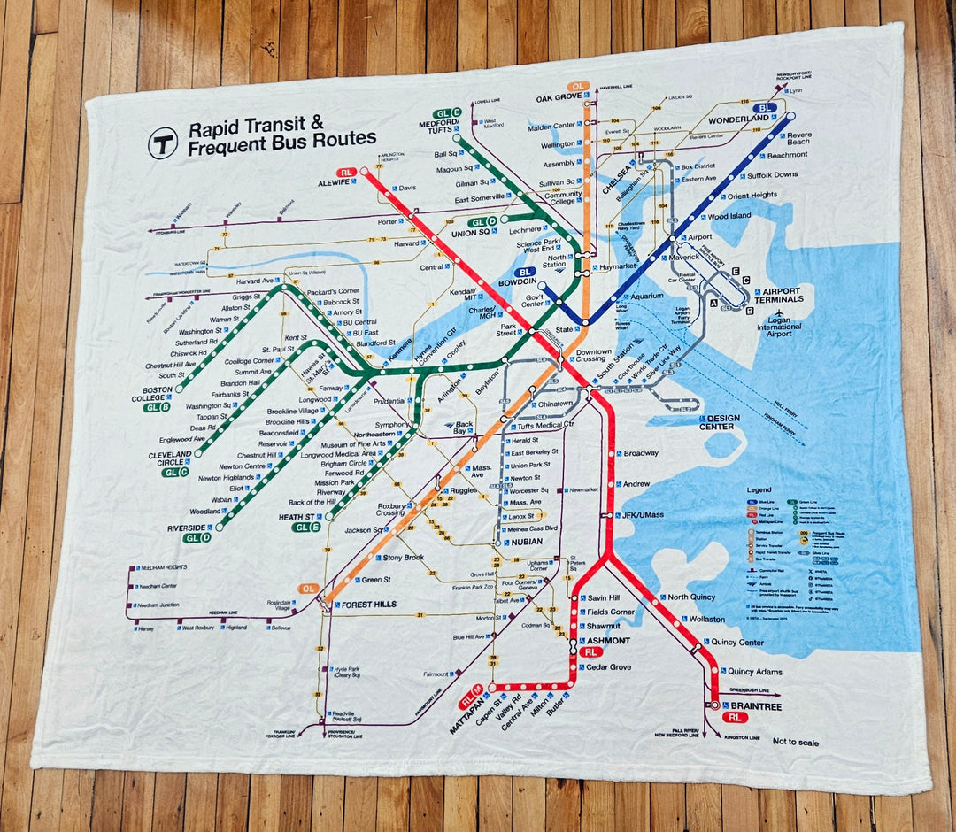 Boston MBTA Rapid Transit Map Plush Blanket (2025)