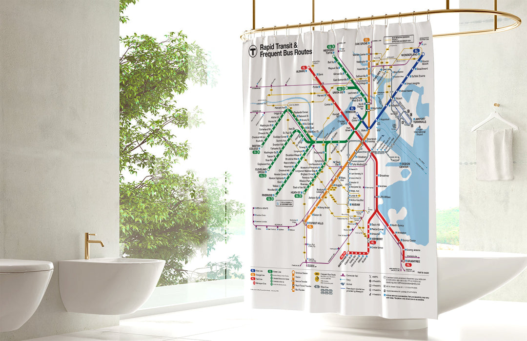Boston MBTA Rapid Transit & Frequent Bus Routes Map Shower Curtain