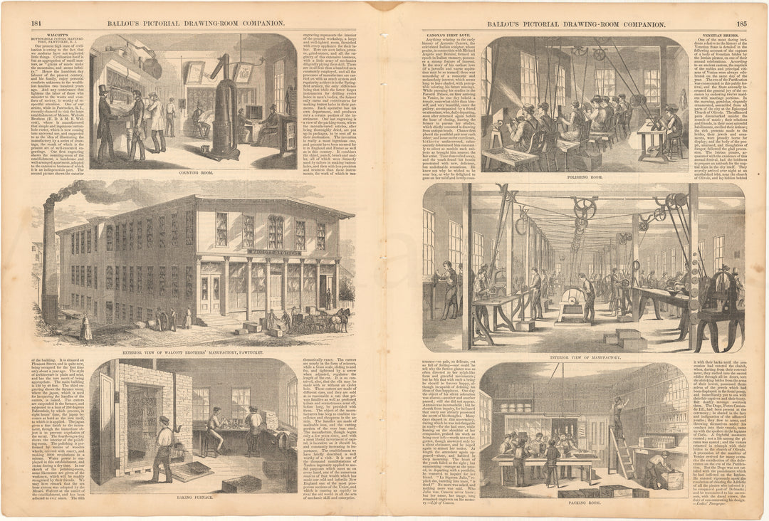 Ballou's Pictorial 1855: Walcott's Factory, Pawtucket, Rhode Island