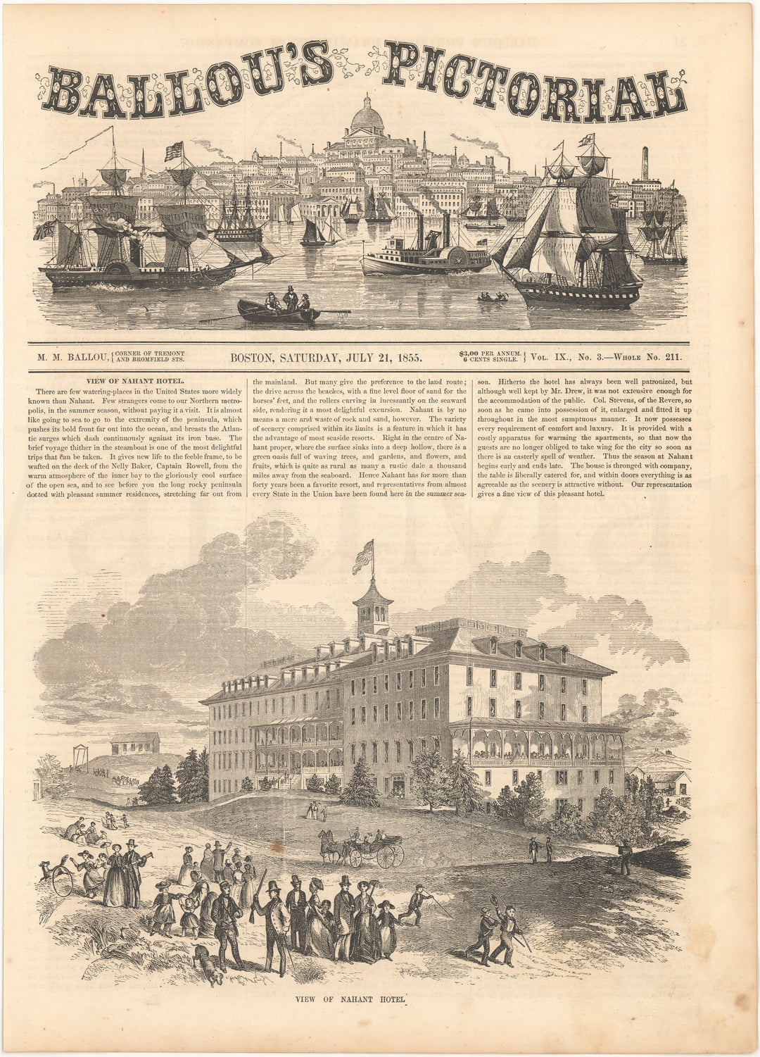 Ballou's Pictorial 1855 July 21: Nahant Hotel, Nahant, Massachusetts