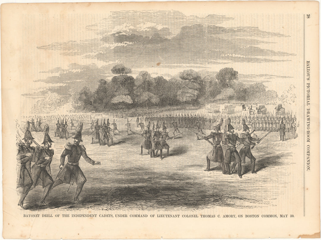 Ballou's Pictorial Vol IX 1855 July-Dec pp 028: Bayonet Drill of Cadets on Boston Common, Massachusetts