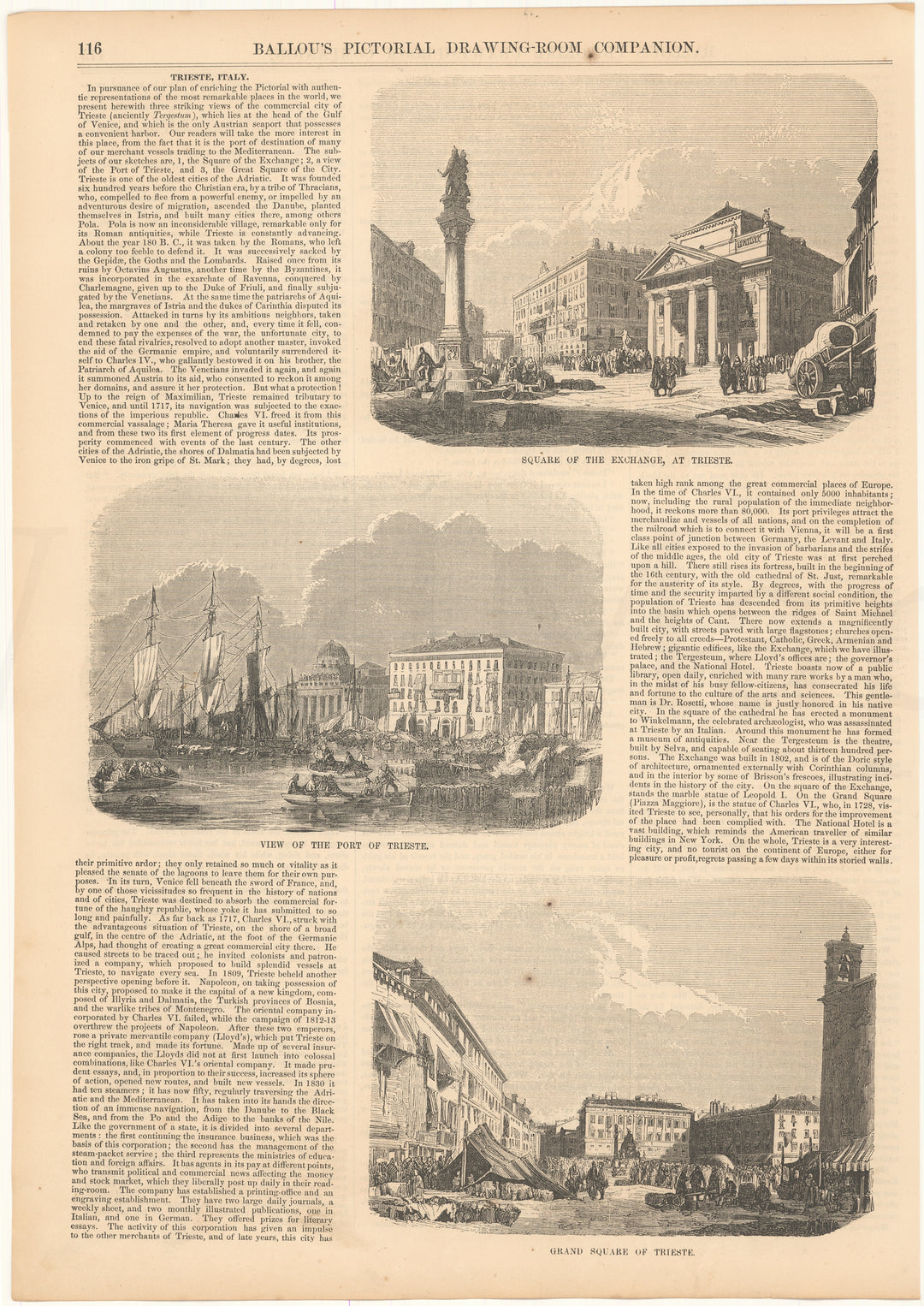 Ballou's Pictorial Vol IX 1855 July-Dec pp 116: Trieste, Italy