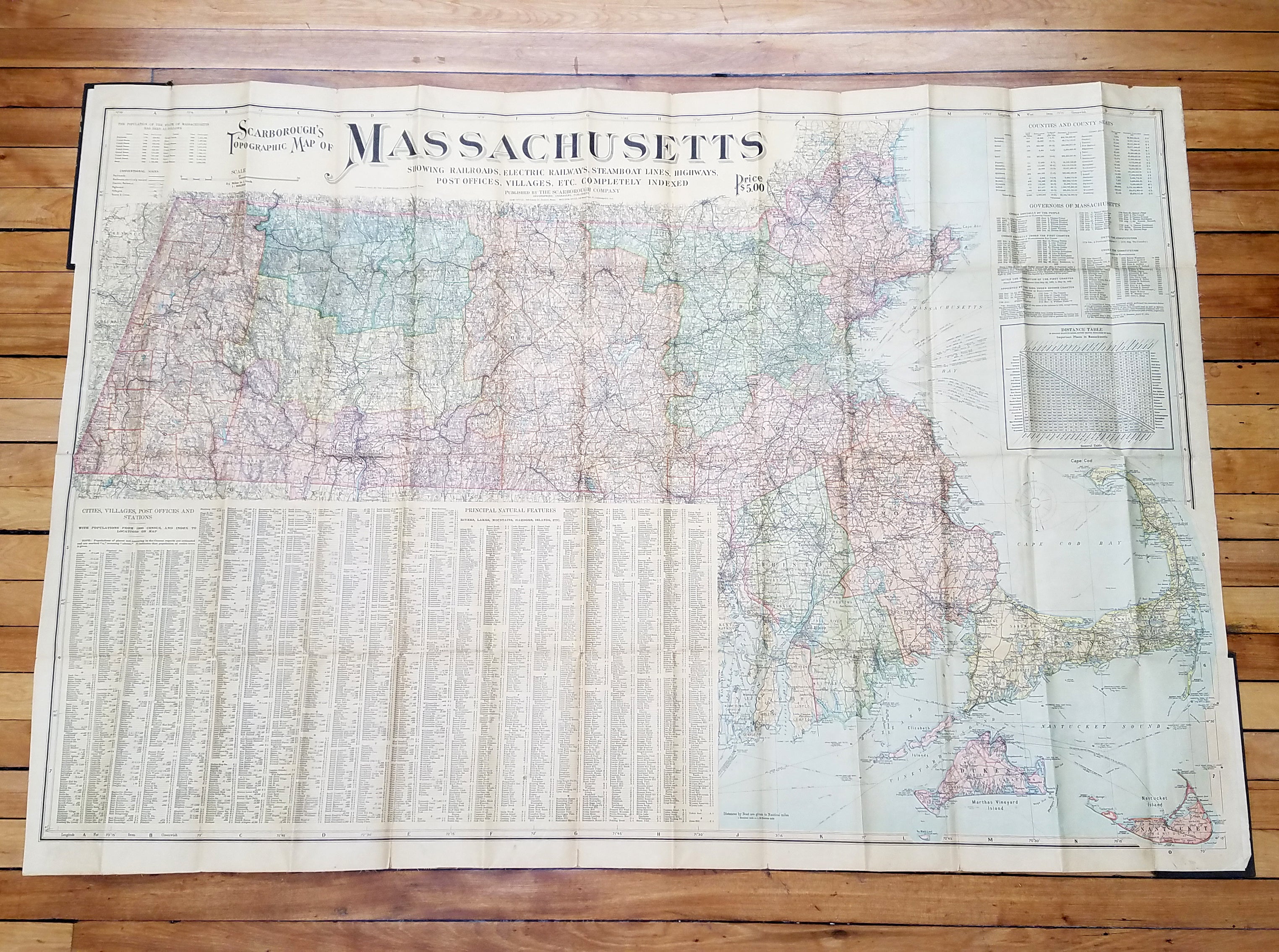 Massachusetts 1903 Folding Wall Map