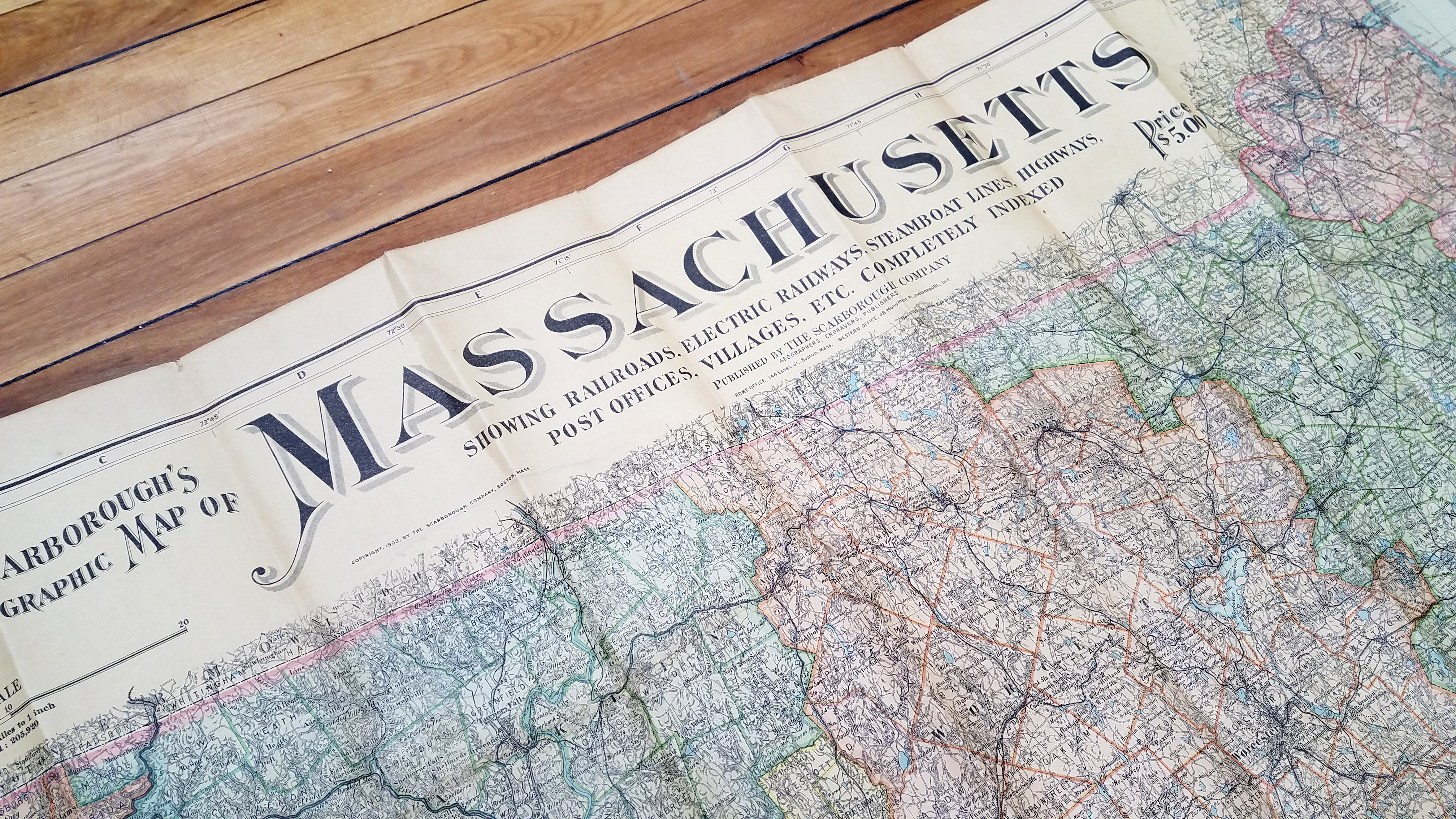 Massachusetts 1903 Folding Wall Map