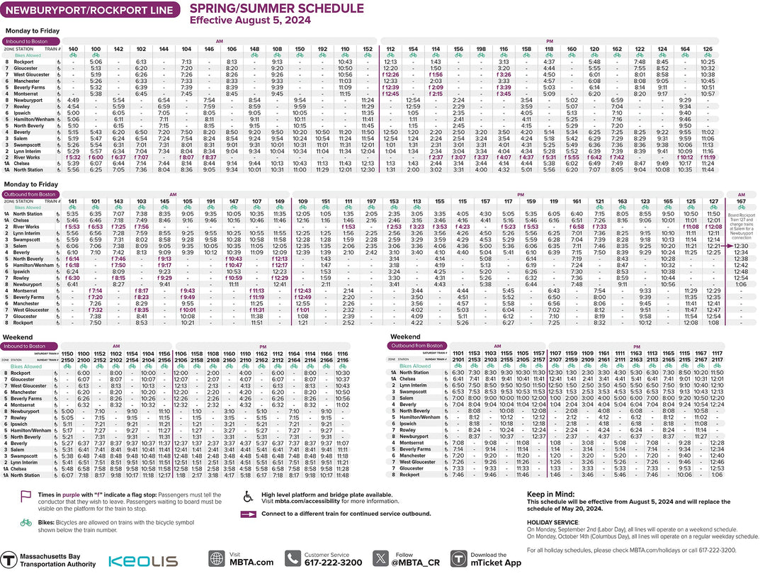 2024 Newbury/Rockport Commuter Rail Schedule (Effective 8/5/2024)