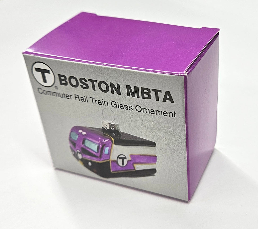 Boston MBTA Commuter Rail Locomotive Glass Ornament