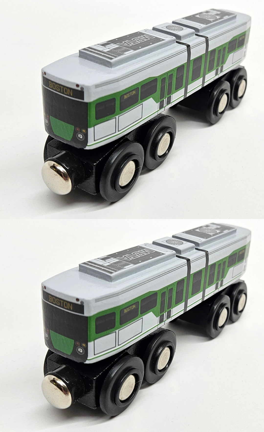 Boston MBTA Green Line Wooden Toy Train (Type 9 LRV) Two Car Bundle (Save Over 10%)