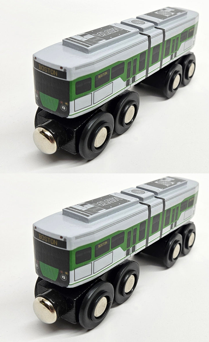 Boston MBTA Green Line Wooden Toy Train (Type 9 LRV) Two Car Bundle (Save Over 10%)