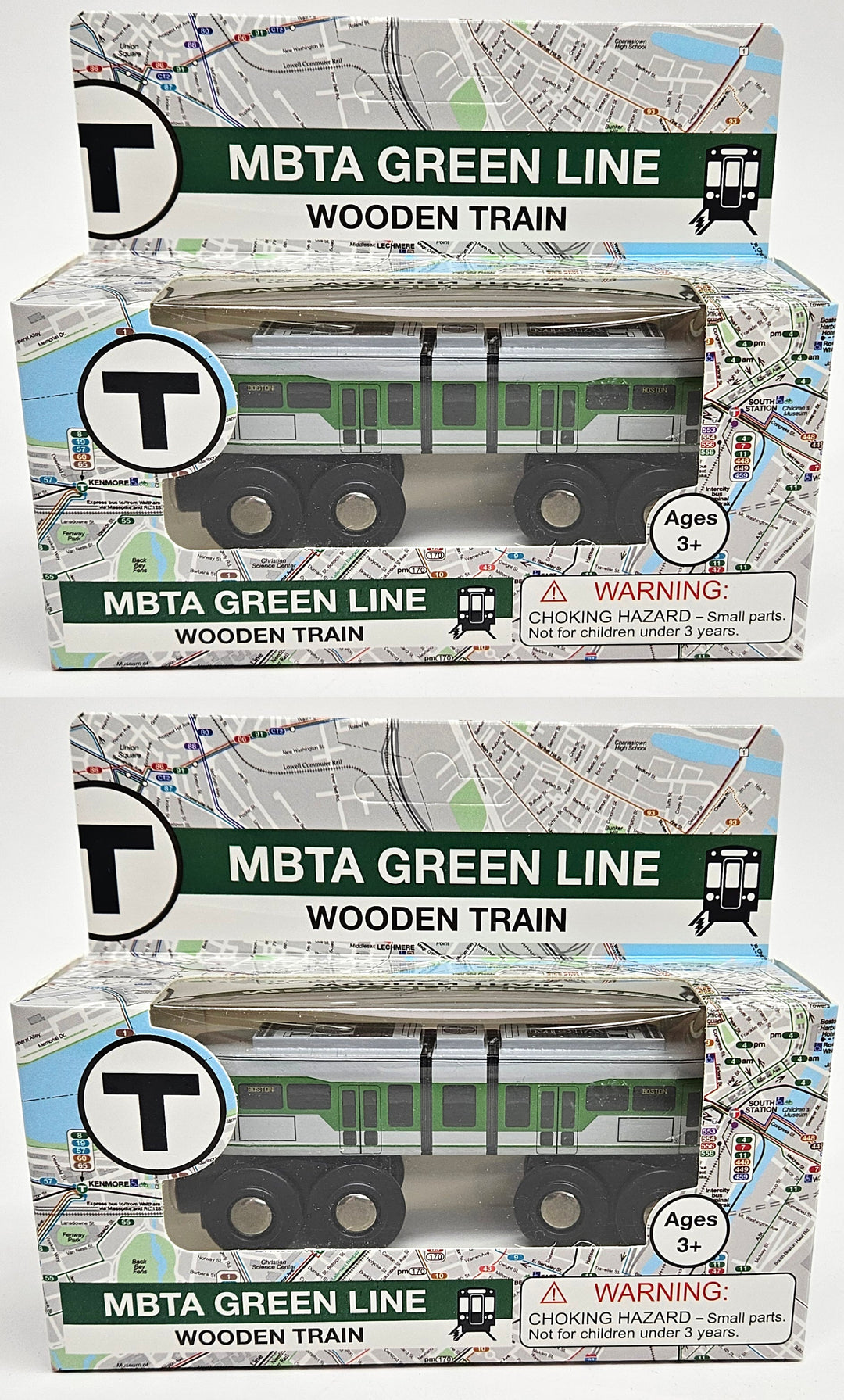 Boston MBTA Green Line Wooden Toy Train (Type 9 LRV) Two Car Bundle (Save Over 10%)