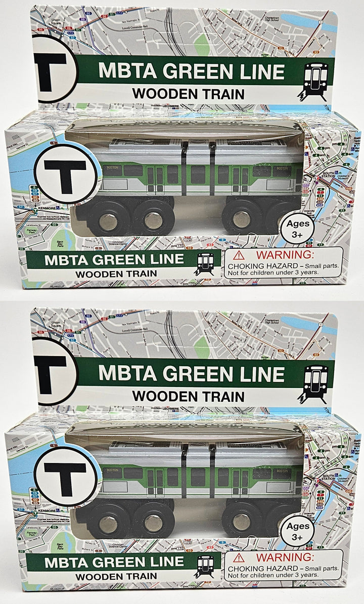 Boston MBTA Green Line Wooden Toy Train (Type 9 LRV) Two Car Bundle (Save Over 10%)