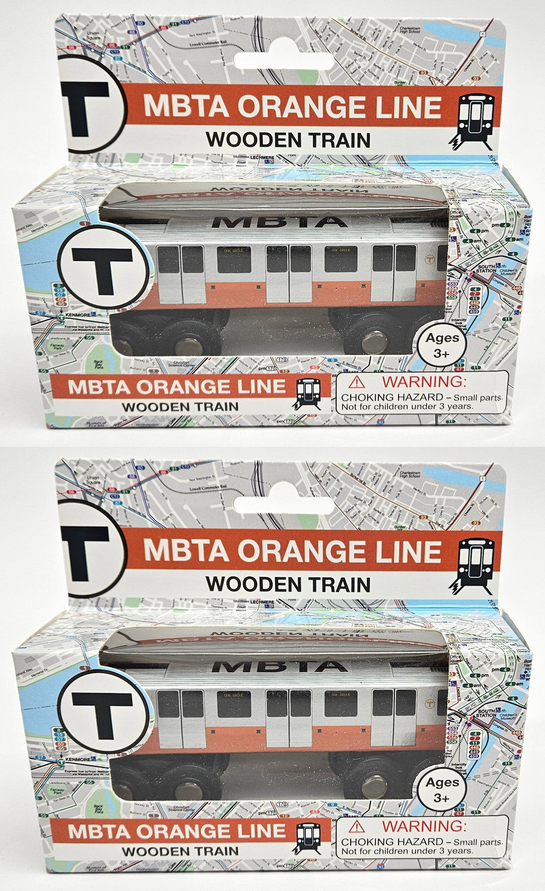 Boston MBTA Orange Line Wooden Toy Train (1400 1500-Series) Two Car Bundle (Save over 10%)