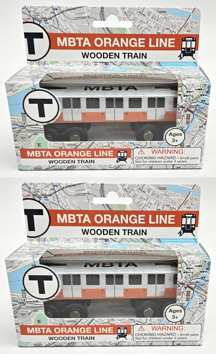 Boston MBTA Orange Line Wooden Toy Train (1400 1500-Series) Two Car Bundle (Save over 10%)