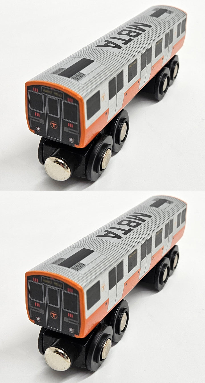 Boston MBTA Orange Line Wooden Toy Train (1400 1500-Series) Two Car Bundle (Save over 10%)