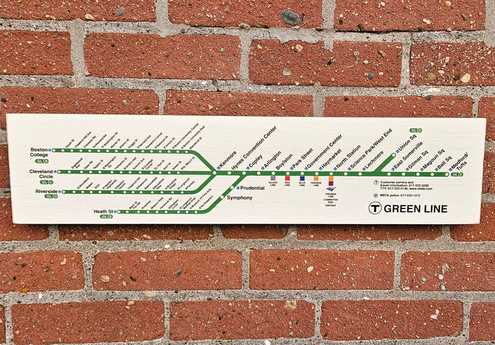 Wood Boston MBTA Replica Green Line Map Wall Art