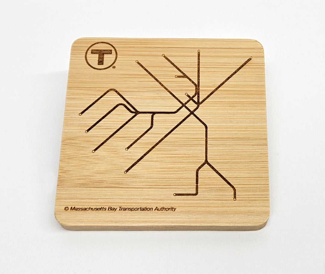 Boston MBTA Map Bamboo Coaster
