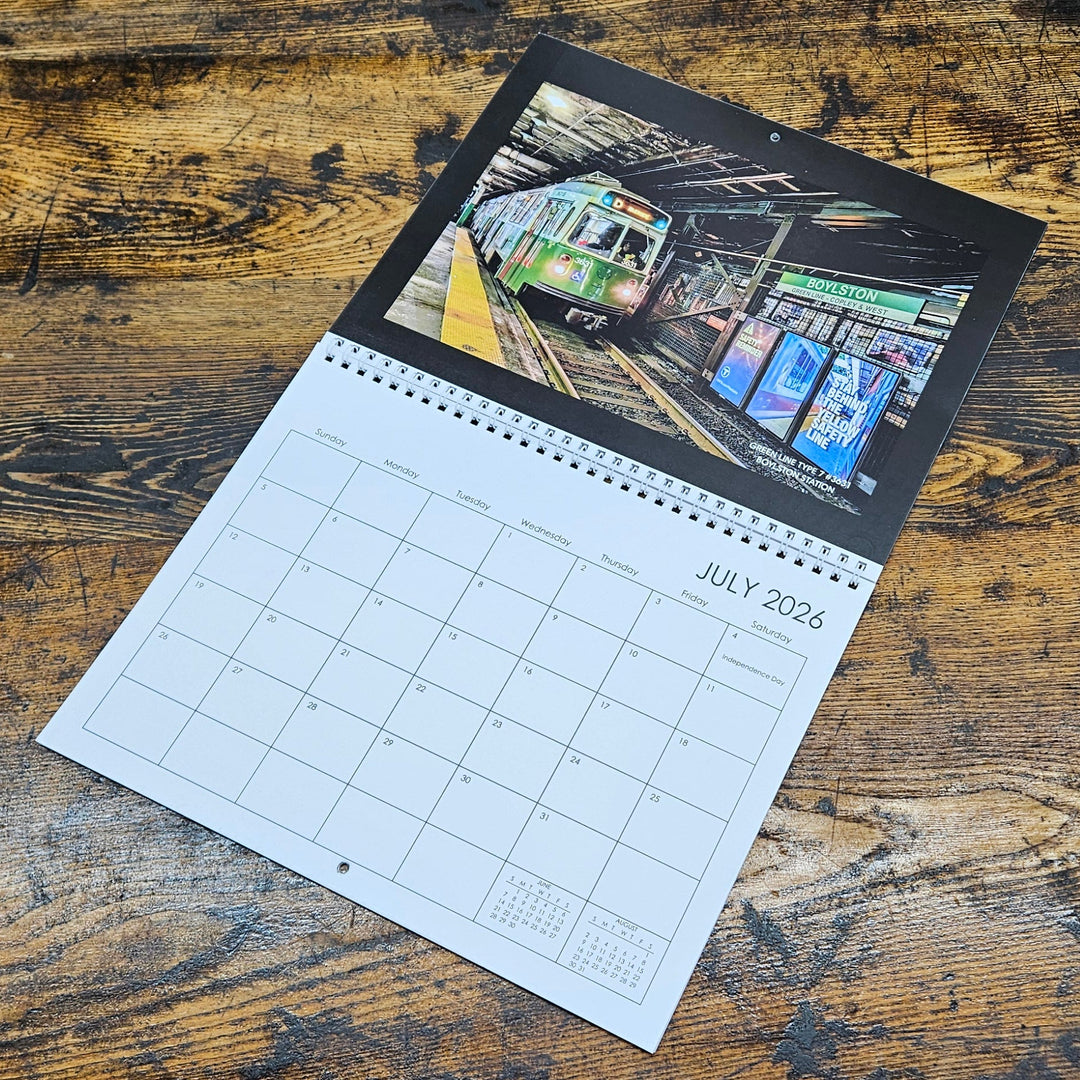 2026 Boston MBTA Transit Vehicle Photographs Wall Calendar