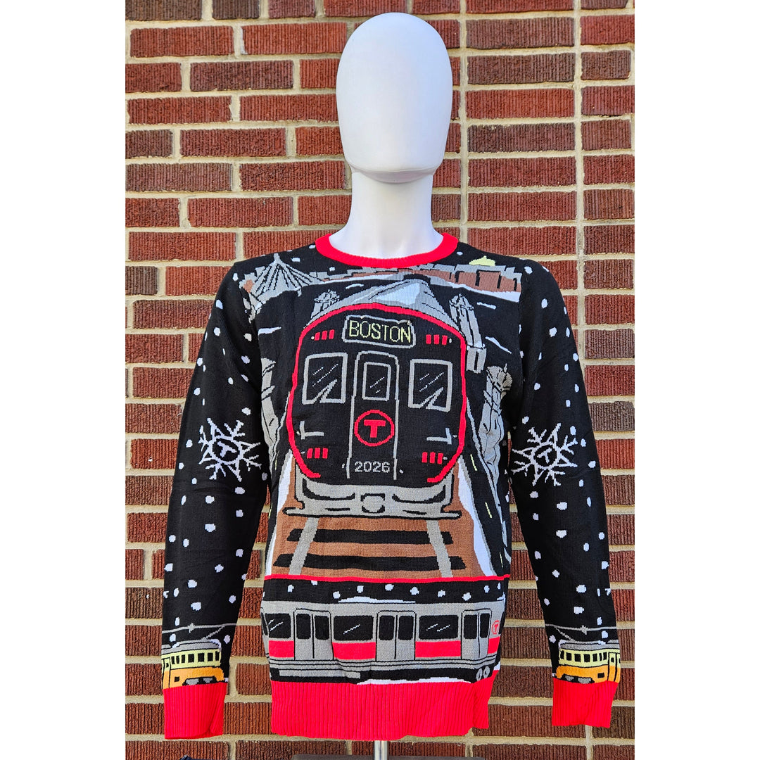 Boston MBTA Holiday Sweater 2026: Red Line Night Scenes - Features LED Lights! - PRE-ORDER NOW!