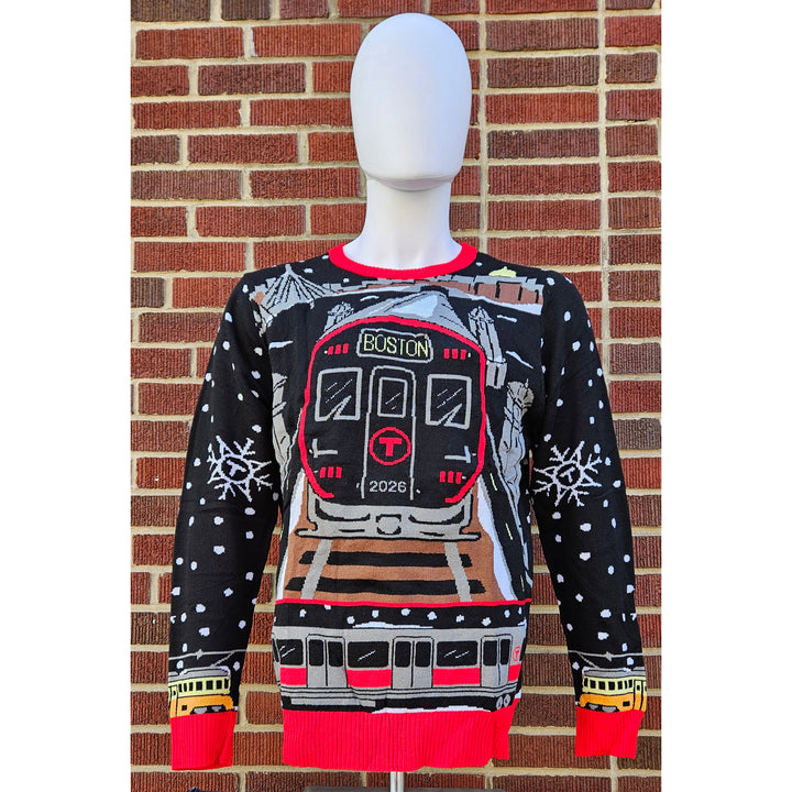 Boston MBTA Holiday Sweater 2026: Red Line Night Scenes - Features LED Lights! - PRE-ORDER NOW!