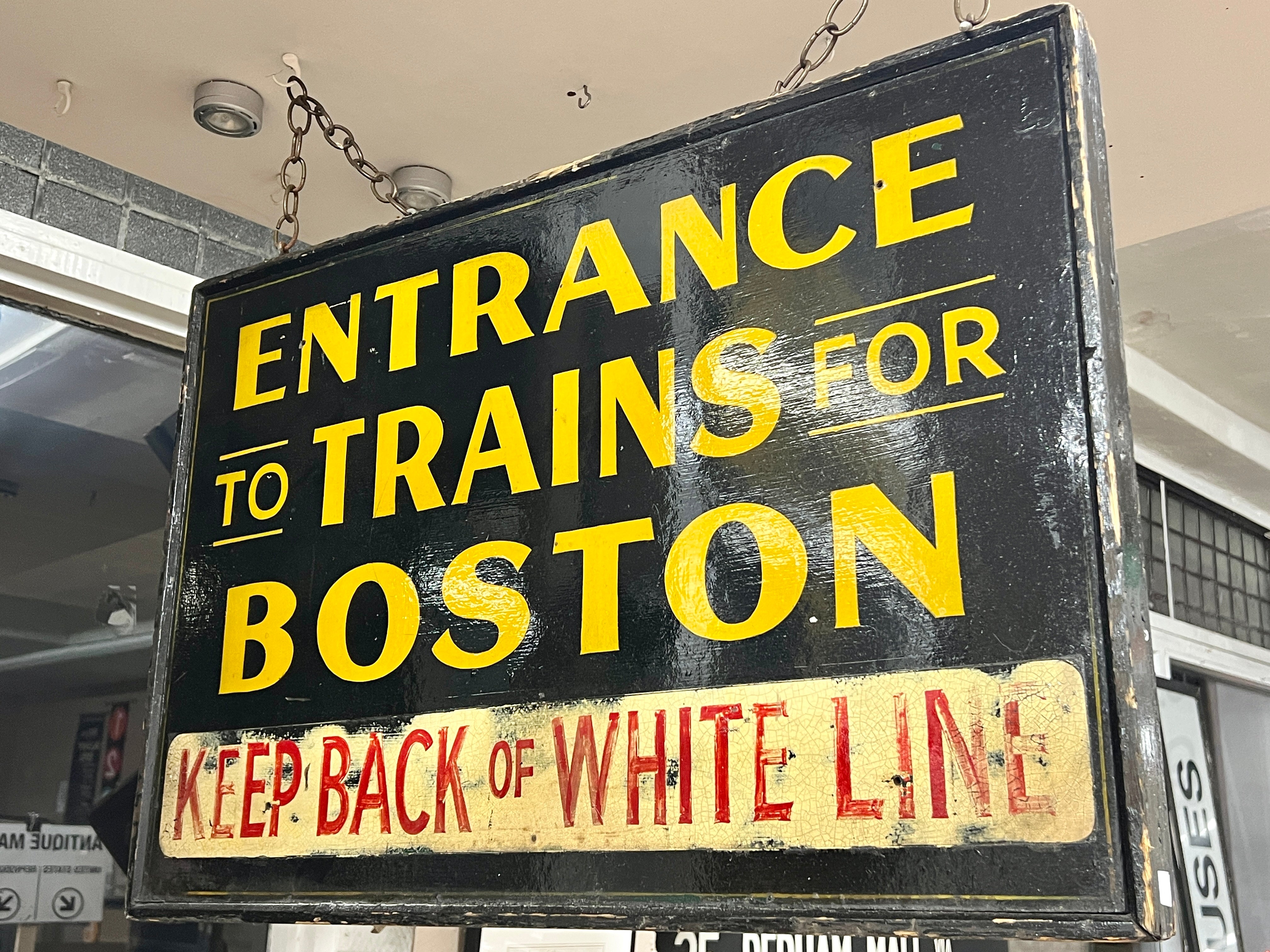Antique Sign: Entrance To Trains for Boston (Massachusetts)