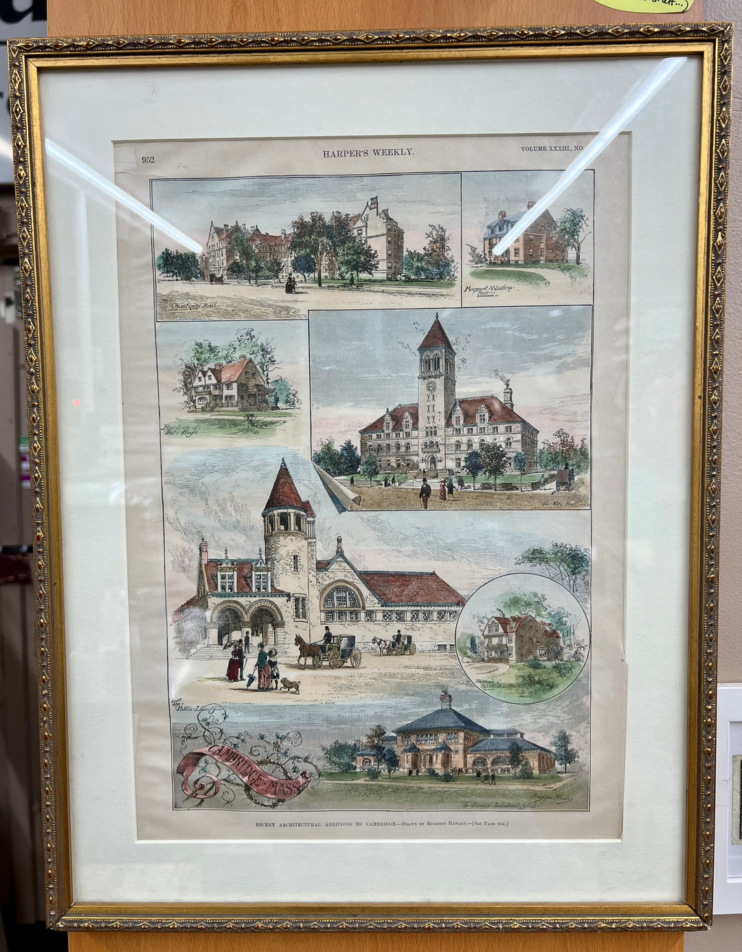 Framed 1889 Architectural Views of Cambridge, Massachusetts