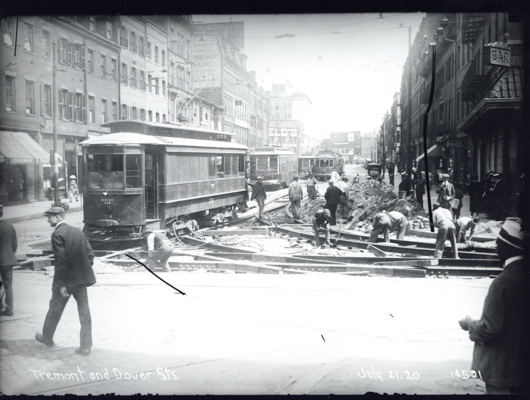 Streetcar Trackwork at Tremont and Dover Streets, Boston, Massachusetts, July 21, 1920