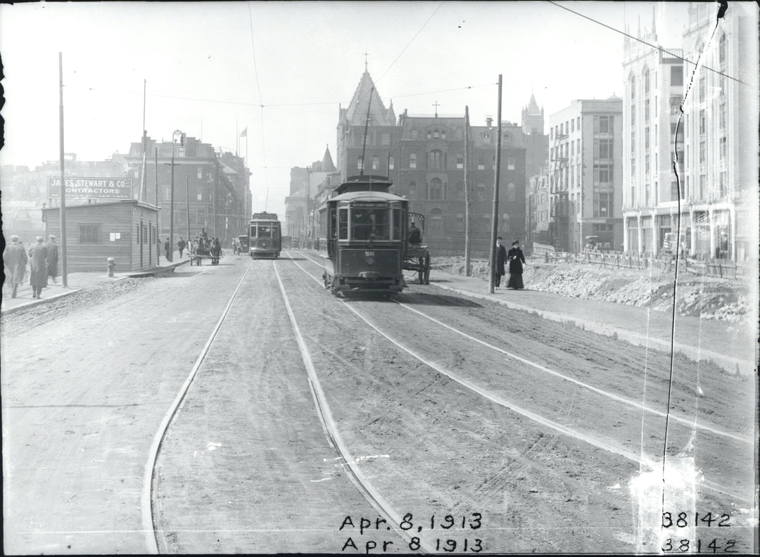 Streetcars on Saint James Avenue, Back Bay, Boston, Massachusetts, April 8, 1913