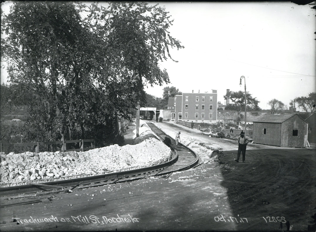 Streetcar Trackwork on Mill Street, Dorchester, Massachusetts, October 17, 1917