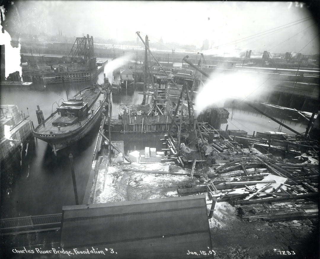 Charlestown Bridge (Construction of Foundation No. 3), Boston, Massachusetts, January 15, 1909