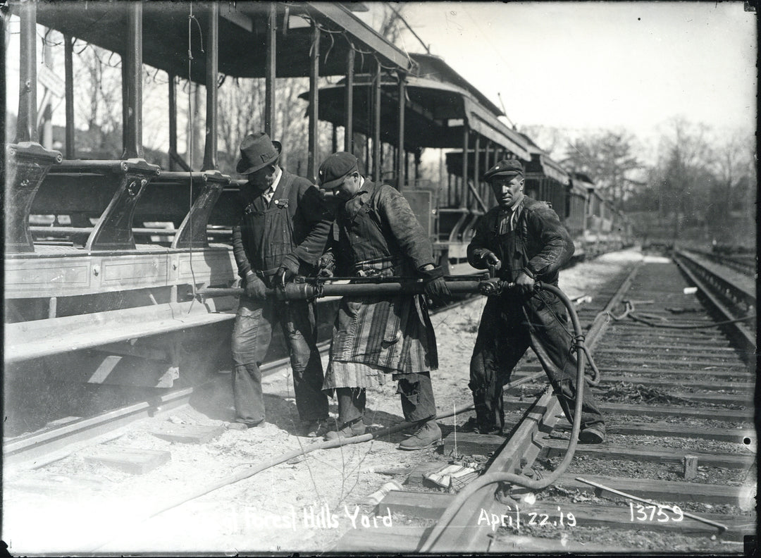 Workers at Forest Hills Trolley Yard, Boston, Massachusetts, April 22, 1919