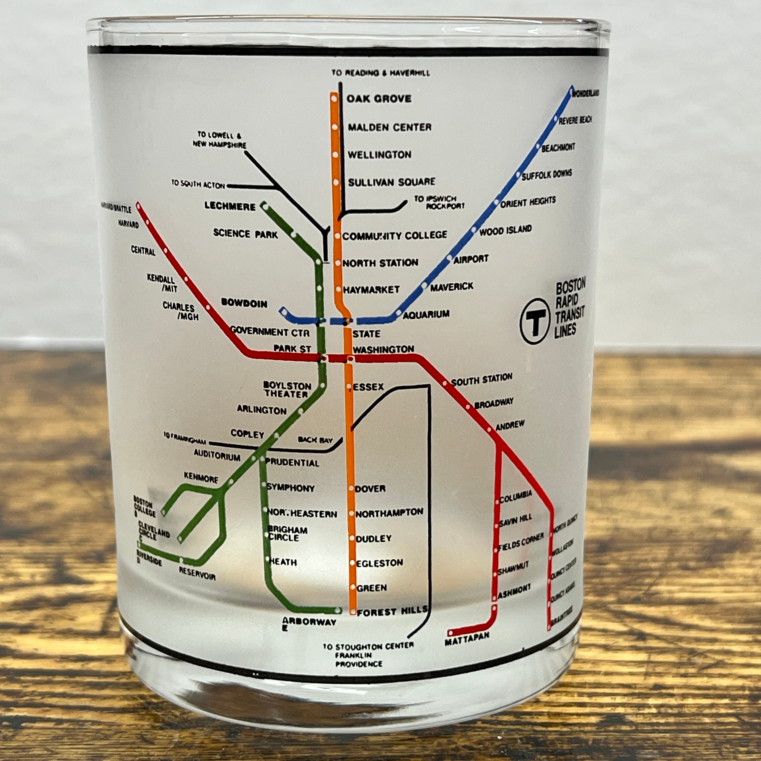 Vintage Boston MBTA System Map Frosted Tumbler Glass