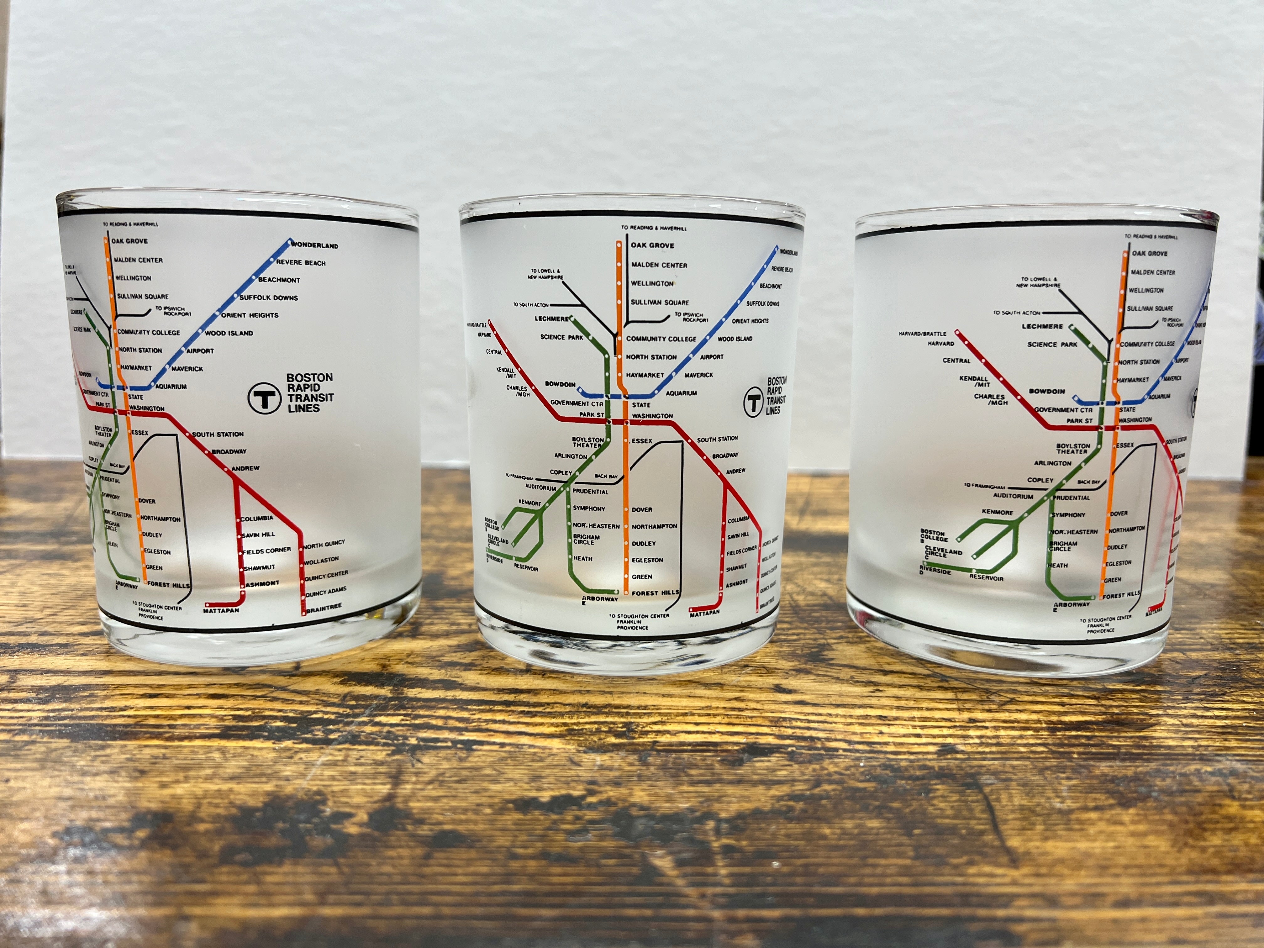 Vintage Boston MBTA System Map Frosted Tumbler Glass