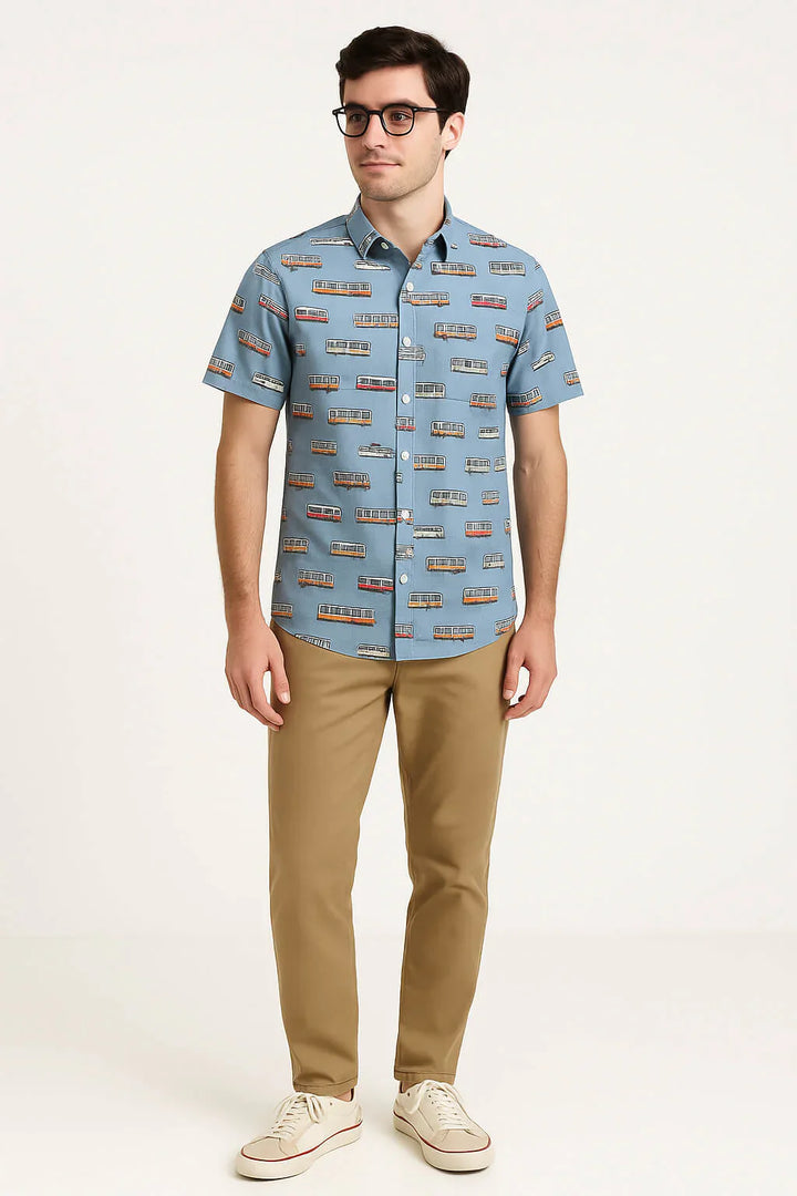 Boston MBTA Vehicles Woven Button-Down Shirt (ADULT)