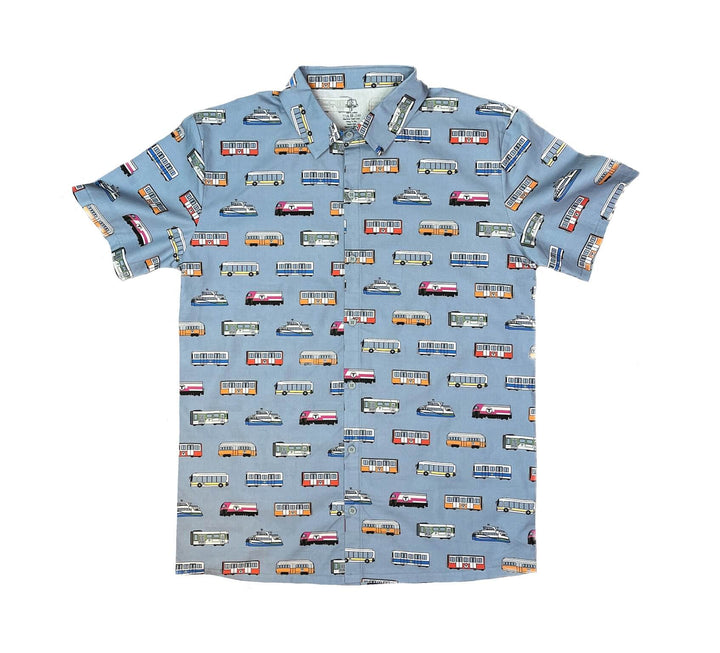 Boston MBTA Vehicles Woven Button-Down Shirt (ADULT)