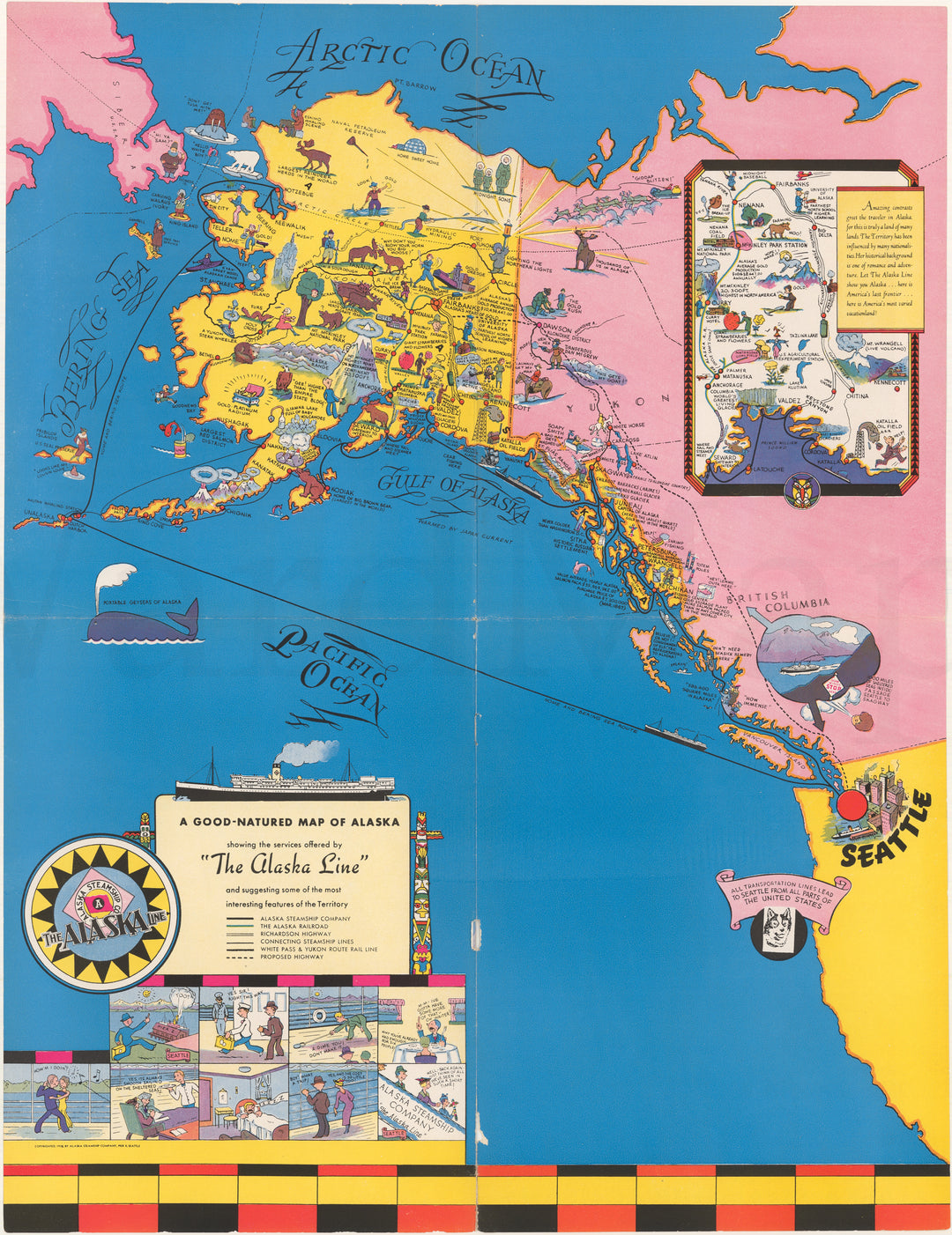 The Alaska Line Good-Natured Map of Alaska 1938